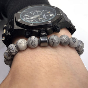 Cylinder Hematite Bracelet Classic Natural Stone Beaded Bangles for Men