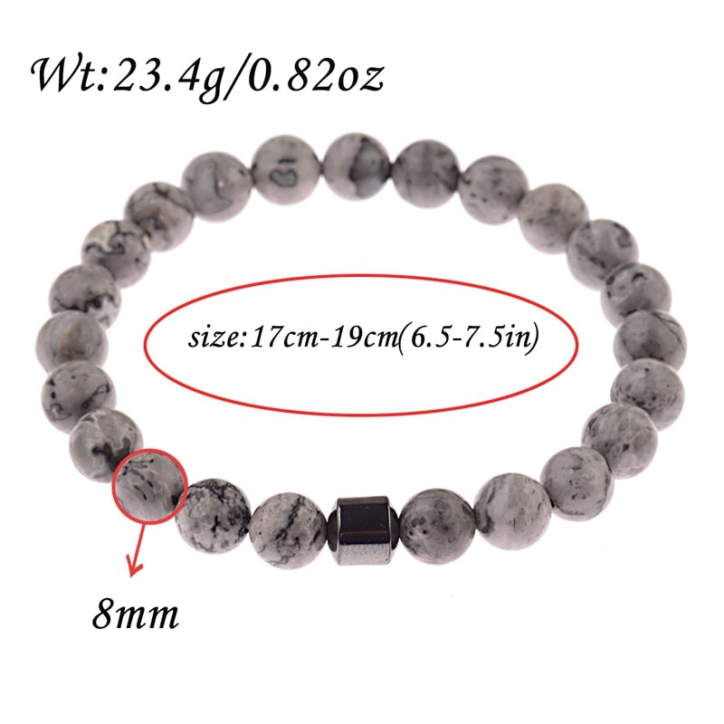 Cylinder Hematite Bracelet Classic Natural Stone Beaded Bangles for Men