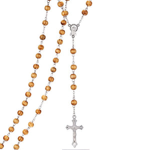 Handmade Wood Devotional Prayer Rosary Beads with Cross - Long Chain