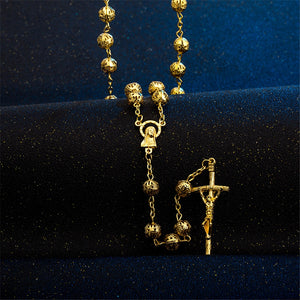 Devotional Prayer Rosary Gold Color Alloy Beads with Cross - Long Chain