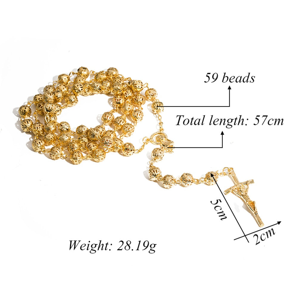 Devotional Prayer Rosary Gold Color Alloy Beads with Cross - Long Chain