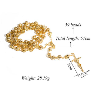 Devotional Prayer Rosary Gold Color Alloy Beads with Cross - Long Chain