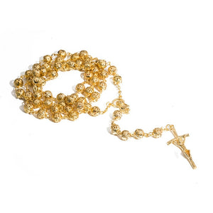 Devotional Prayer Rosary Gold Color Alloy Beads with Cross - Long Chain