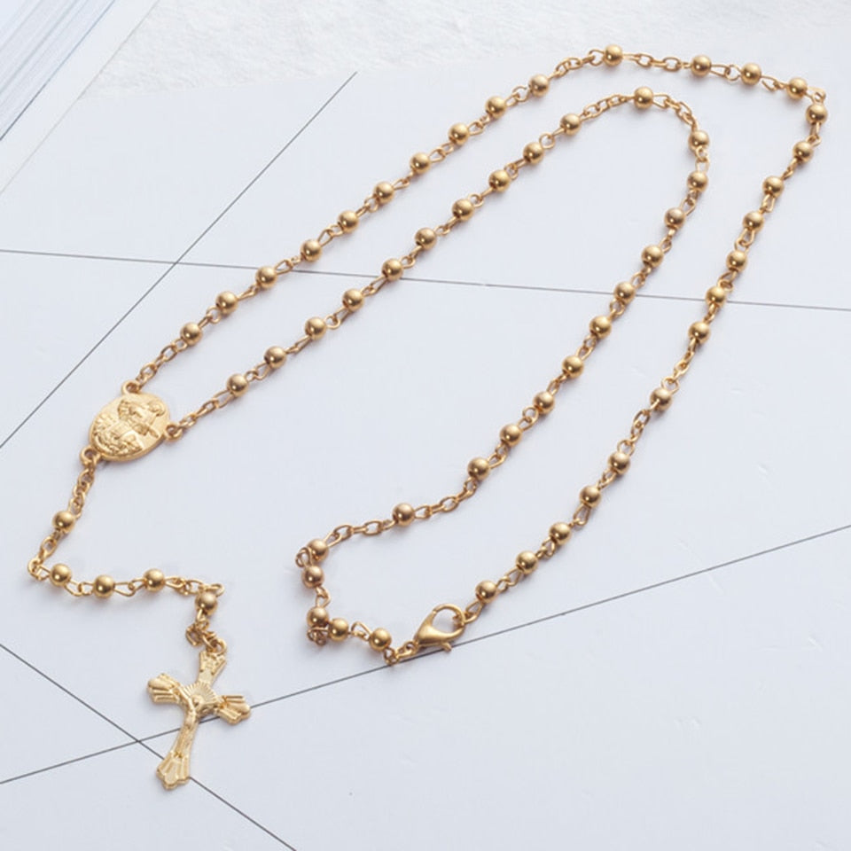 Devotional Prayer Rosary Alloy Beads with Cross - Long Chain