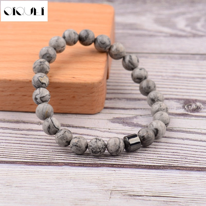 Cylinder Hematite Bracelet Classic Natural Stone Beaded Bangles for Men