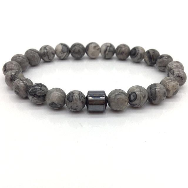 Cylinder Hematite Bracelet Classic Natural Stone Beaded Bangles for Men