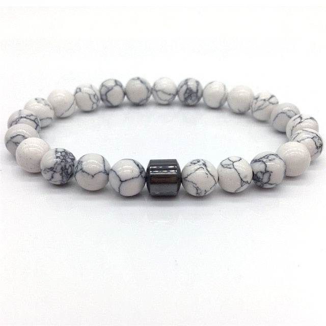 Cylinder Hematite Bracelet Classic Natural Stone Beaded Bangles for Men