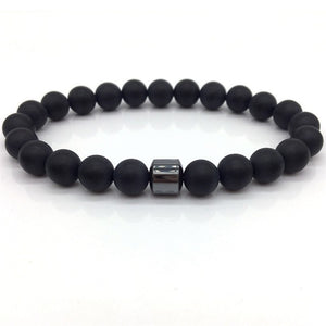 Cylinder Hematite Bracelet Classic Natural Stone Beaded Bangles for Men