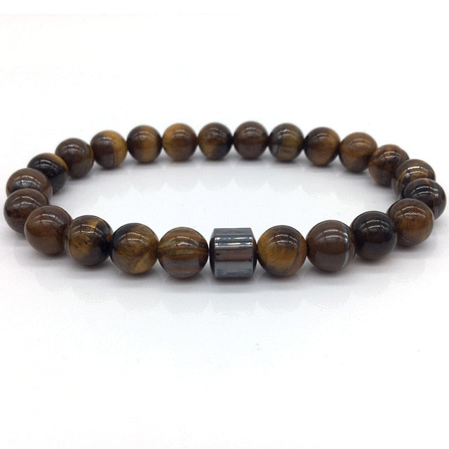 Cylinder Hematite Bracelet Classic Natural Stone Beaded Bangles for Men