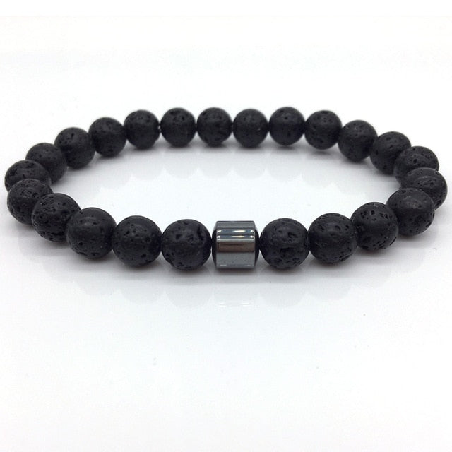 Cylinder Hematite Bracelet Classic Natural Stone Beaded Bangles for Men