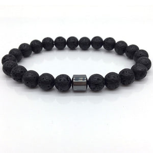 Cylinder Hematite Bracelet Classic Natural Stone Beaded Bangles for Men