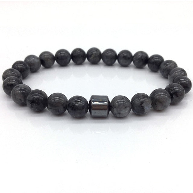 Cylinder Hematite Bracelet Classic Natural Stone Beaded Bangles for Men