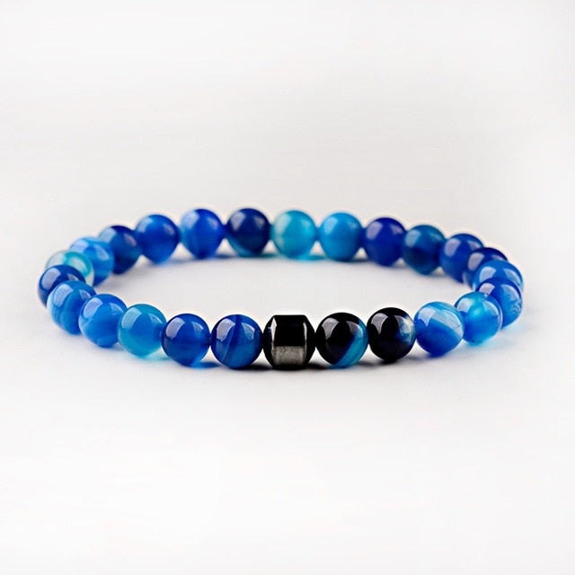 Cylinder Hematite Bracelet Classic Natural Stone Beaded Bangles for Men