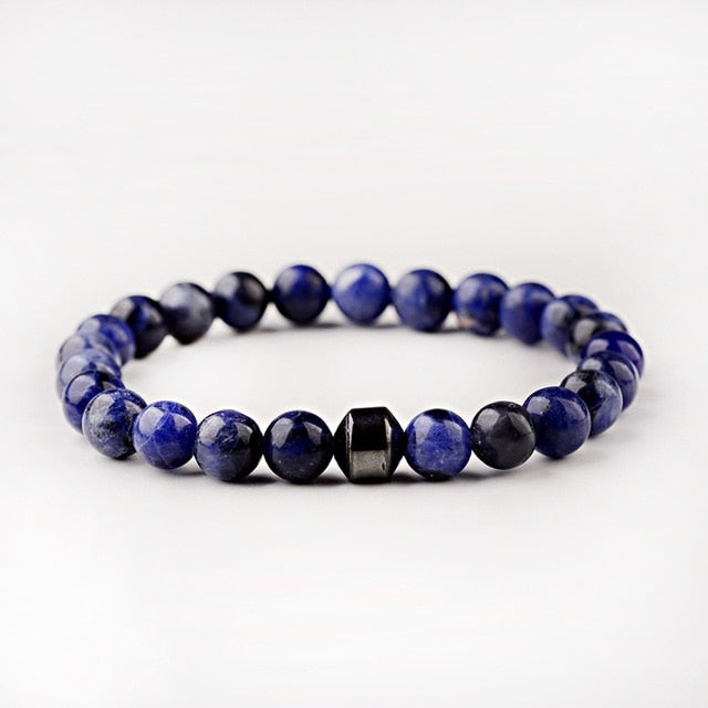 Cylinder Hematite Bracelet Classic Natural Stone Beaded Bangles for Men