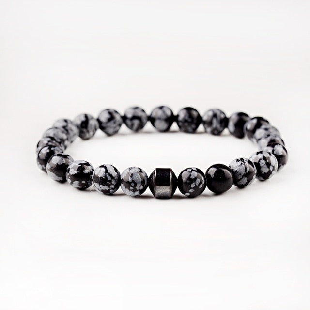 Cylinder Hematite Bracelet Classic Natural Stone Beaded Bangles for Men