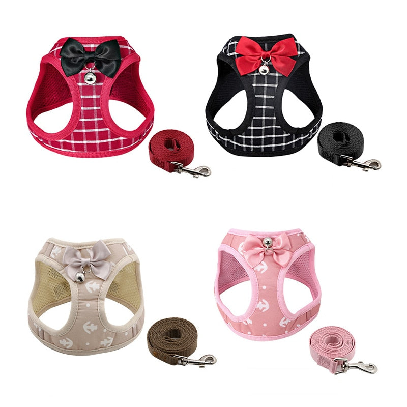 Harness and Leash Set with Bell and Bow-Knot Decoration for Kitten, Cat, Puppy and Small Dog