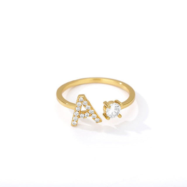 Exquisite Initial Capital Letter A to Z - any of the 26 alphabets Zircon Inlay Adjustable Ring