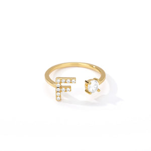 Exquisite Initial Capital Letter A to Z - any of the 26 alphabets Zircon Inlay Adjustable Ring