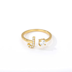 Exquisite Initial Capital Letter A to Z - any of the 26 alphabets Zircon Inlay Adjustable Ring