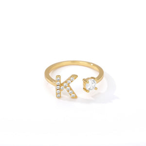 Exquisite Initial Capital Letter A to Z - any of the 26 alphabets Zircon Inlay Adjustable Ring