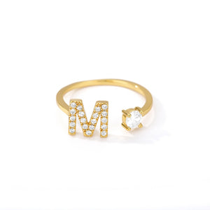 Exquisite Initial Capital Letter A to Z - any of the 26 alphabets Zircon Inlay Adjustable Ring