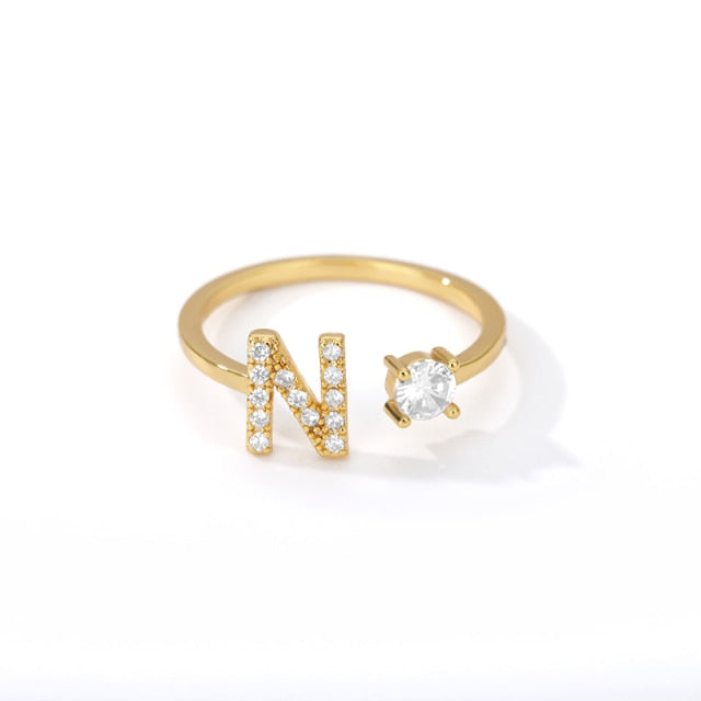 Exquisite Initial Capital Letter A to Z - any of the 26 alphabets Zircon Inlay Adjustable Ring