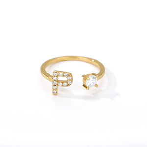 Exquisite Initial Capital Letter A to Z - any of the 26 alphabets Zircon Inlay Adjustable Ring