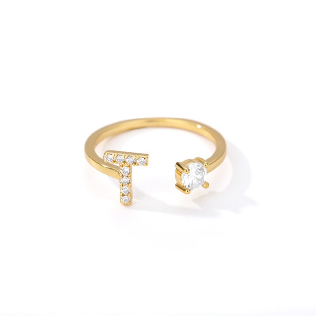 Exquisite Initial Capital Letter A to Z - any of the 26 alphabets Zircon Inlay Adjustable Ring