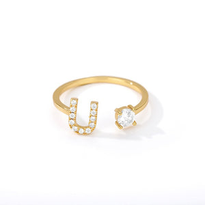 Exquisite Initial Capital Letter A to Z - any of the 26 alphabets Zircon Inlay Adjustable Ring