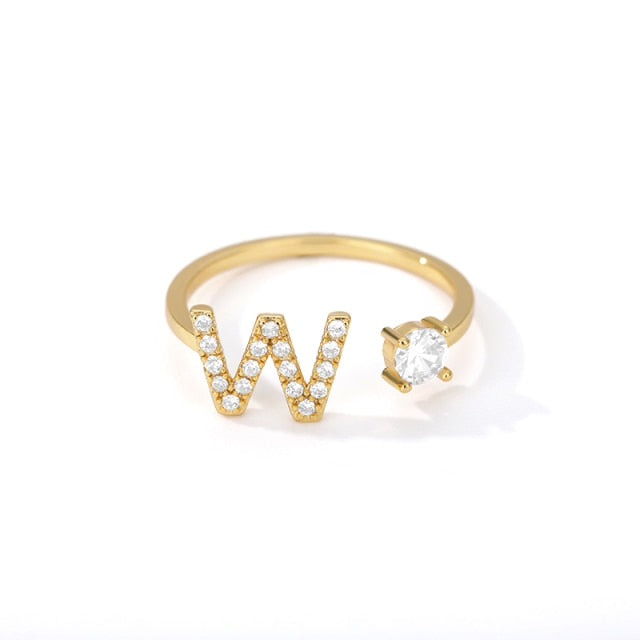 Exquisite Initial Capital Letter A to Z - any of the 26 alphabets Zircon Inlay Adjustable Ring