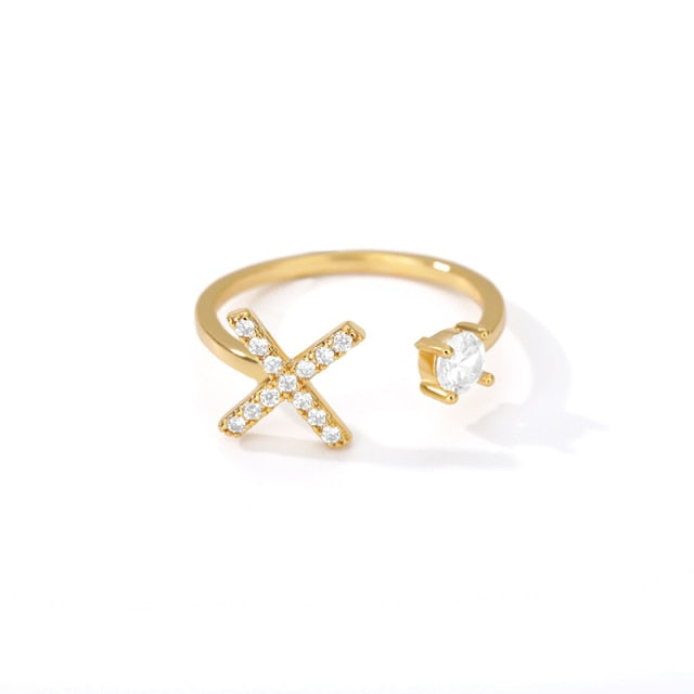 Exquisite Initial Capital Letter A to Z - any of the 26 alphabets Zircon Inlay Adjustable Ring