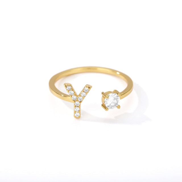 Exquisite Initial Capital Letter A to Z - any of the 26 alphabets Zircon Inlay Adjustable Ring