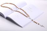 Handmade Wood Devotional Prayer Rosary Beads with Cross - Long Chain