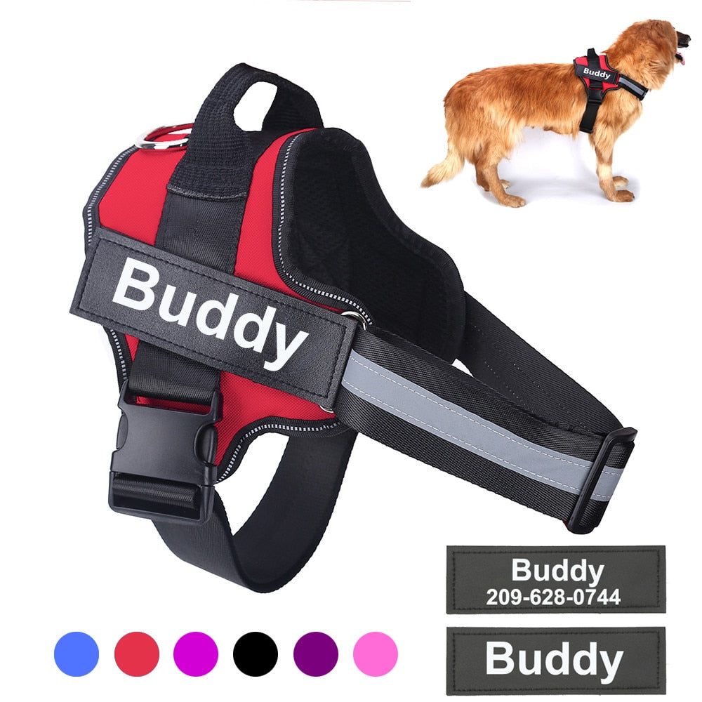 Personalized (Custom Name and Contact) Patch No-Pull Reflective Adjustable Dog Vest Harness for Small to Large Dogs