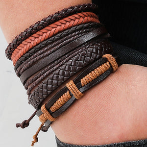 Handmade Braided Leather Multi Layer Men Women Bracelet Bangle Wristband