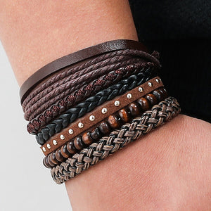 Handmade Braided Leather Multi Layer Men Women Bracelet Bangle Wristband