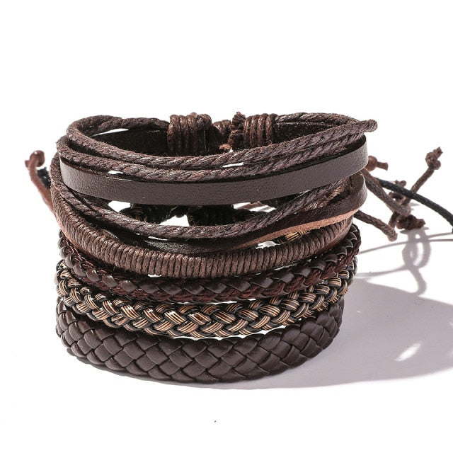 Handmade Braided Leather Multi Layer Men Women Bracelet Bangle Wristband