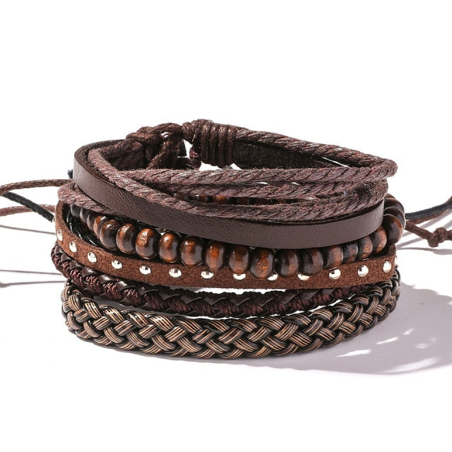 Handmade Braided Leather Multi Layer Men Women Bracelet Bangle Wristband