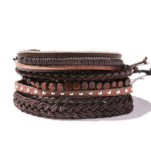 Handmade Braided Leather Multi Layer Men Women Bracelet Bangle Wristband