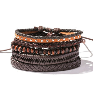 Handmade Braided Leather Multi Layer Men Women Bracelet Bangle Wristband