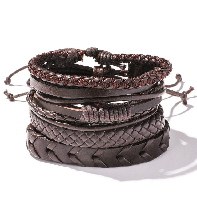 Handmade Braided Leather Multi Layer Men Women Bracelet Bangle Wristband