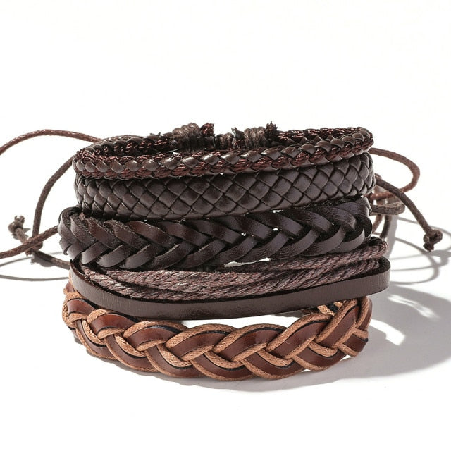 Handmade Braided Leather Multi Layer Men Women Bracelet Bangle Wristband