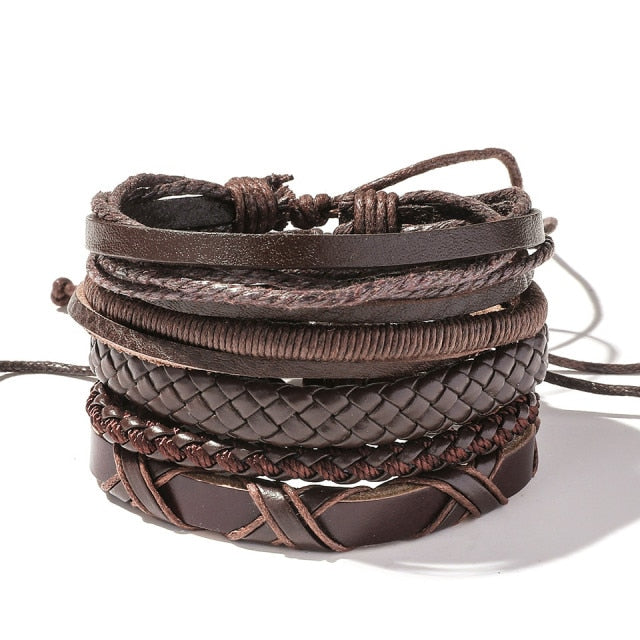 Handmade Braided Leather Multi Layer Men Women Bracelet Bangle Wristband