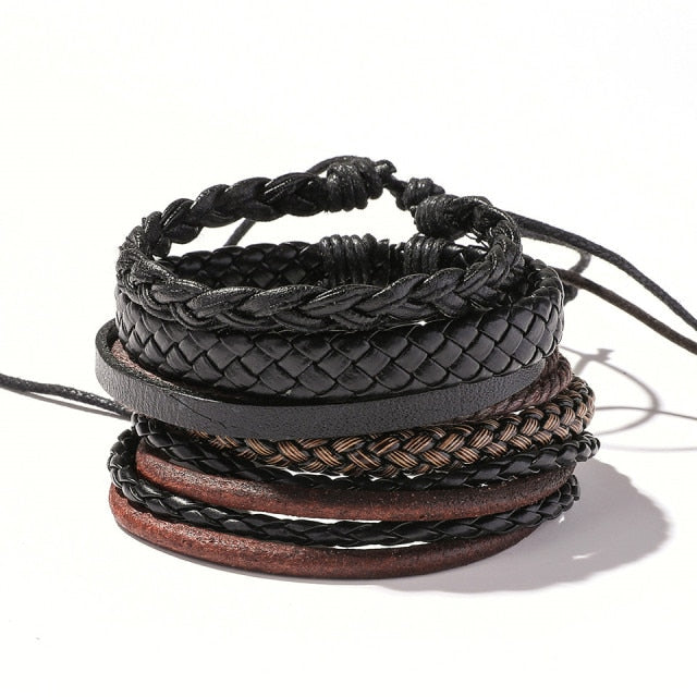 Handmade Braided Leather Multi Layer Men Women Bracelet Bangle Wristband