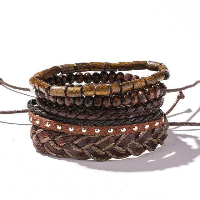 Handmade Braided Leather Multi Layer Men Women Bracelet Bangle Wristband