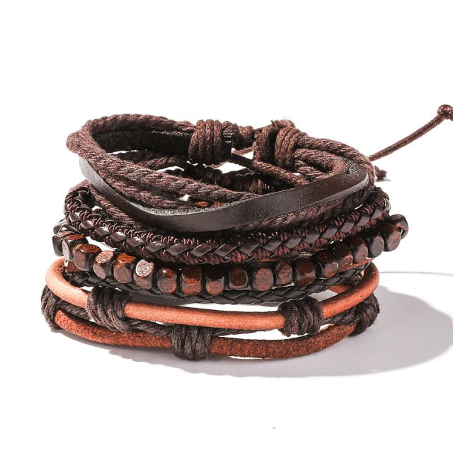 Handmade Braided Leather Multi Layer Men Women Bracelet Bangle Wristband