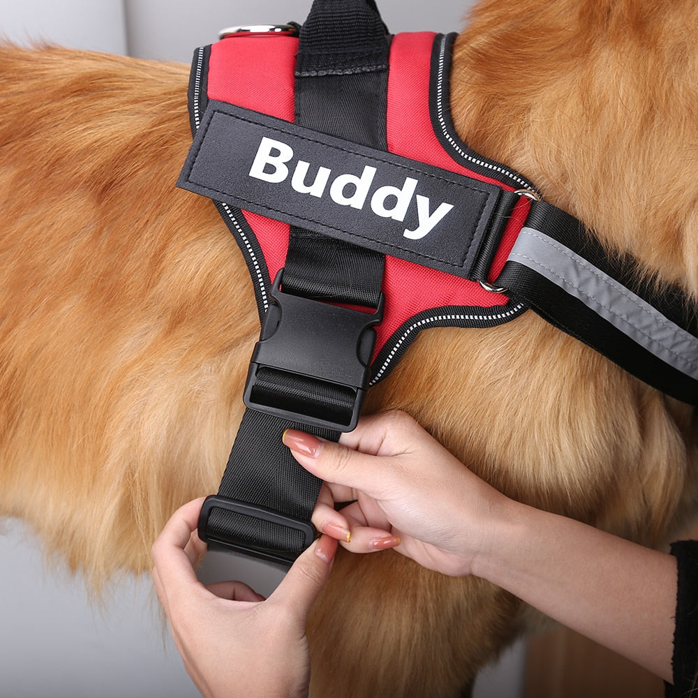 Personalized (Custom Name and Contact) Patch No-Pull Reflective Adjustable Dog Vest Harness for Small to Large Dogs