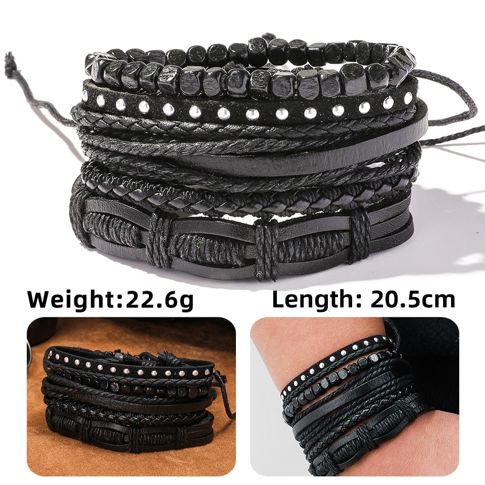 Handmade Braided Leather Multi Layer Men Women Bracelet Bangle Wristband