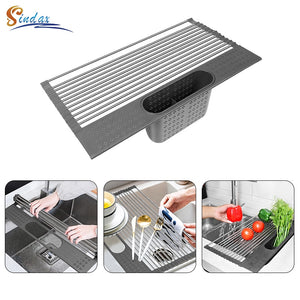 Dish Drainer Over Sink, Kitchen Organizer Multi-Use Roll-up