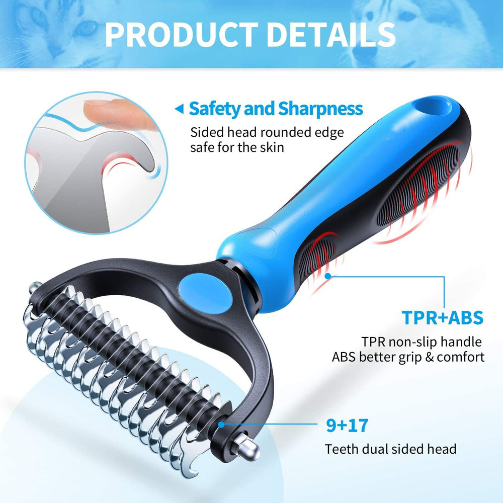 Pet Hair Shedding Grooming Brush Double Sided Undercoat Rake Comb for Dogs and Cats